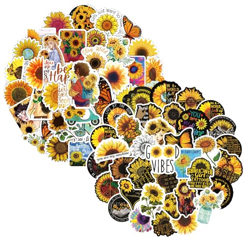 SLEEKEE 100 Sheets of Sunflower Stickers, Flower Stickers, Self-Adhesive Thin Stickers, Waterproof Beautiful Stickers, DIY Diary Stickers, Suitable for Diary Computer Water Bottle Notebook von SLEEKEE