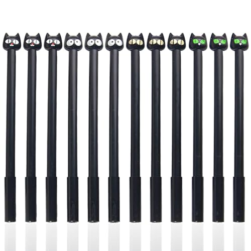 12 Schwarze Katzen-Gelstifte, Niedliche Cartoon-Katzen-Kugelschreiber, Kreative Und Niedliche Unterschriftenstifte, Neuartige Stifte, Schreibwaren Für Studenten 12 Schwarze Katzen-Gelstifte, Niedliche Cartoon-Katzen-Kugelschreiber, Kreative Und Niedliche Unterschriftenstifte, Neuartige Stifte, Schreibwaren Für Studenten von SLEEKEE
