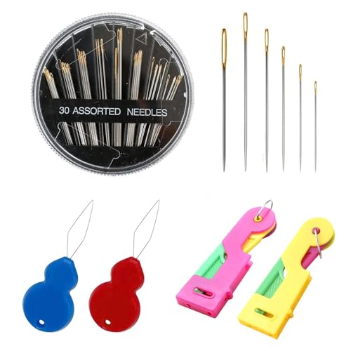 SLEEKEE 30 Stück Handnähnadeln, 4 Stück Nadeleinfädler, Nähnadeln Mit Box, Sticknadeln In Verschiedenen Größen, Nähnadelset Für Zu Hause SLEEKEE 30 Stück Handnähnadeln, 4 Stück Nadeleinfädler, Nähnadeln Mit Box, Sticknadeln In Verschiedenen Größen, Nähnadelset Für Zu Hause von SLEEKEE