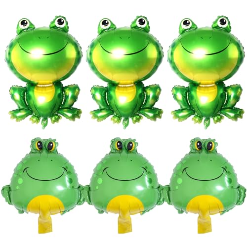 SLEEKEE 6 Stück Frosch-Luftballons, Cartoon-Luftballons, Spielzeug-Luftballons, Kinder-Luftballons, Niedliche Aluminiumfolien-Luftballons, Party-Aufblasbare Spielzeuge von SLEEKEE
