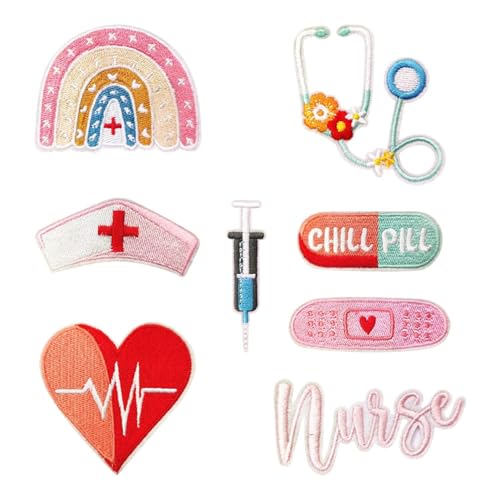 SLEEKEE 8 Stück Krankenschwester-Themen-Aufnäher, Kreative Design-Aufnäher, Niedliche Stickerei-Aufnäher, Kleidungsdekorations-Aufnäher, Nähmaterialien von SLEEKEE