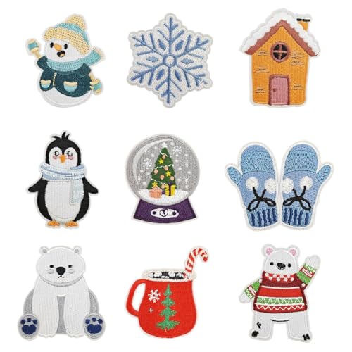 SLEEKEE 9 Stück Winter-Themen-Aufnäher, Niedliche Cartoon-Aufnäher, Kleidungsdekorations-Aufnäher, Bügelflicken, Kleidungs-Nähzubehör SLEEKEE 9 Stück Winter-Themen-Aufnäher, Niedliche Cartoon-Aufnäher, Kleidungsdekorations-Aufnäher, Bügelflicken, Kleidungs-Nähzubehör von SLEEKEE