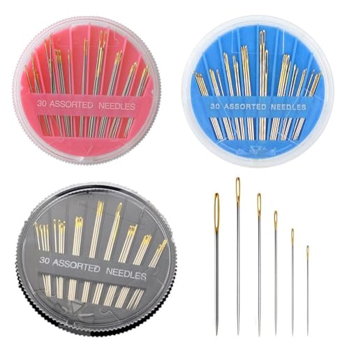 SLEEKEE 90 Stück Handnähnadeln, Handnähnadeln Mit Goldenem Griff, Verpackte Nähnadeln, Sticknadeln In Verschiedenen Größen, Nähnadelset Für Zu Hause von SLEEKEE
