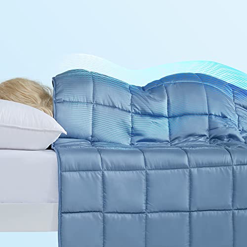 SLEEP ZONE Gewichtete Decke 6,8 kg Zwillings-Decke für Erwachsene, wendbar, kühlend, Bambus-Viskose-Material und 100% Baumwolle mit Premium-Glasperlen (blau + grau, 48 x 72) von SLEEP ZONE