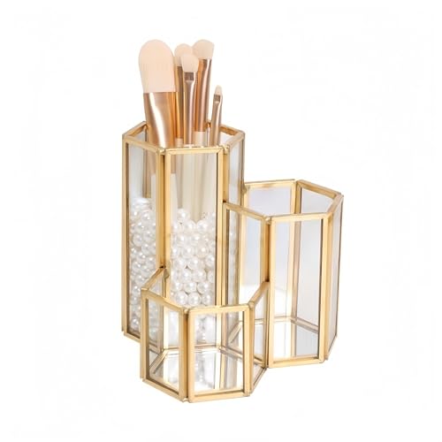 SLHEQING Make Up Pinsel Organizer Pinsel Aufbewahrung Gold Schminktisch Organizer Glas Pinselhalter, Kosmetik Organizer für Badezimmer, Arbeitsplatte, Schreibtischablage SLHEQING Make Up Pinsel Organizer Pinsel Aufbewahrung Gold Schminktisch Organizer Glas Pinselhalter, Kosmetik Organizer für Badezimmer, Arbeitsplatte, Schreibtischablage von SLHEQING