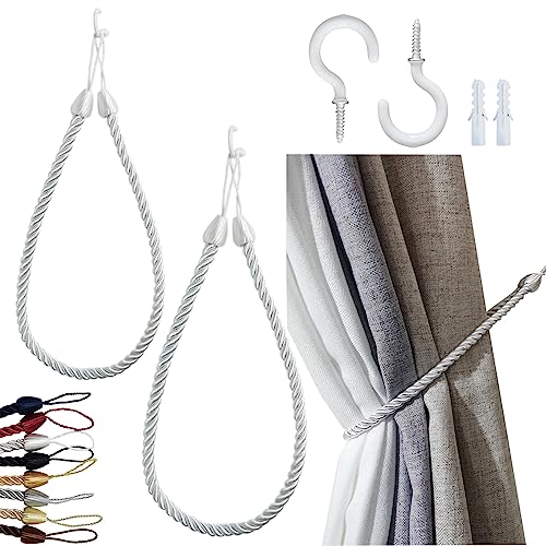 SLIFEOW Raffhalter für Vorhänge, Wandmontage, Raffhalter für Vorhanghalter mit 2 Metall-Schraubhaken, Halterschnur für dünne oder dicke Fenstervorhänge, weiß, 2 Stück SLIFEOW Raffhalter für Vorhänge, Wandmontage, Raffhalter für Vorhanghalter mit 2 Metall-Schraubhaken, Halterschnur für dünne oder dicke Fenstervorhänge, weiß, 2 Stück von SLIFEOW