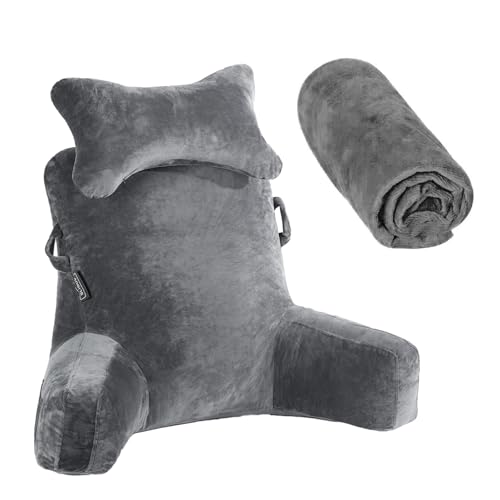 SLIGUY Lesekissenbezug, superweicher Samtstoff 31“ Lesekissen Ersatzkissenbezug Rücken- & Seitentaschen, superweicher Stretch-Stoff, großer Langer Reißverschluss zum Abnehmen, dunkelgrau von SLIGUY