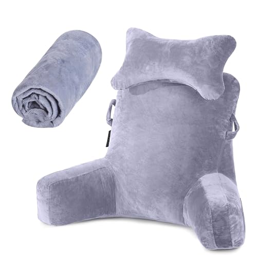 SLIGUY Lesekissenbezug, superweicher Samtstoff Lesekissen Ersatz Kissenbezug Rücken- und Seitentaschen, superweicher Stretch-Stoff, großer Langer Reißverschluss zum Abnehmen, grau von SLIGUY