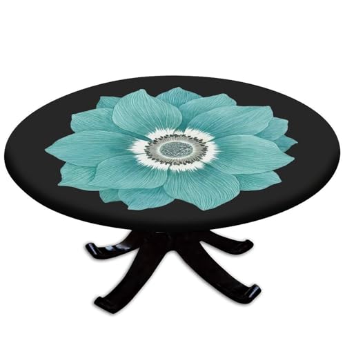 Tischdecke mit Blumenmuster, rund, türkisfarbene Blume, elastischer Rand, Heimdekoration, schmutzabweisend, waschbar, Tischdecken für Familienurlaub, Party, passend für 111,8 cm runde Tische von SLLART