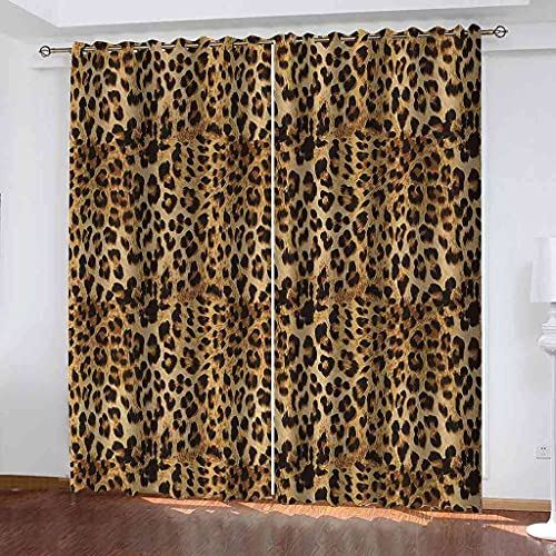 SLOYCA Blickdichte Gardinen gelber Leopard Verdunkelungsvorhänge mit Ösen, Thermo Gardinen für Wohnzimmer, 150x166cm BxH Vorhänge für Kinderzimmer Wohnzimmer Schlafzimmer von SLOYCA