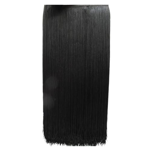 Fransenquastenbesatz, 1 Yard 50 cm, Polyester-Fransenbesatz, Spitze for lateinamerikanische Kleider, Samba-Bühne, Patchwork, Textil, Vorhangspitze, Fransenbesatz, Quastenspitze (Ren)(Black) von SLSKO