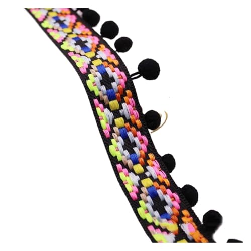 Fransenquastenbesatz, 1 Yards/Set, Pompom-Fransenbesatz, Stoffquasten, Fransenspitzenbesatz mit Pompom for Vorhangdekoration, DIY-Nähzubehör, Fransenbesatz, Quastenspitze (Pink)(Black) von SLSKO