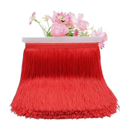 Fransenquastenbesatz, 15 cm, 20 cm, 30 cm Breite, Polyester, dichter Quastenbesatz, Spitzenvorhang, lateinamerikanische Bühnentanzröcke, Kleidungsstücke, Zubehör, Fransenbesatz, Quastenspitze (rot, 15 von SLSKO