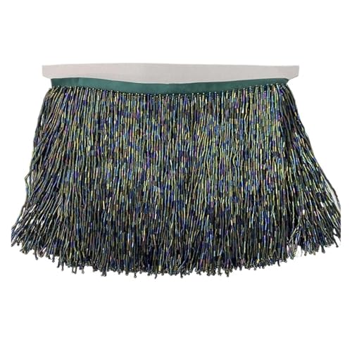 Fransenquastenbesatz, 15 cm breite Fransenperlenquaste, Quastenbesatzspitze for DIY-Zubehör, Heimtextilien, Tanzband, Fransenbesatz, Quastenspitze (rot, 2 Yards)(Blackish Green,5yards) von SLSKO