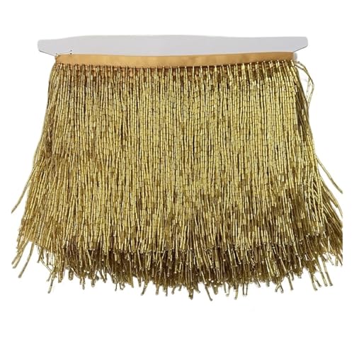 Fransenquastenbesatz, 15 cm breite Fransenperlenquaste, Quastenbesatzspitze for DIY-Zubehör, Heimtextilien, Tanzband, Fransenbesatz, Quastenspitze (rot, 2 Yards)(Gold,2yards) von SLSKO