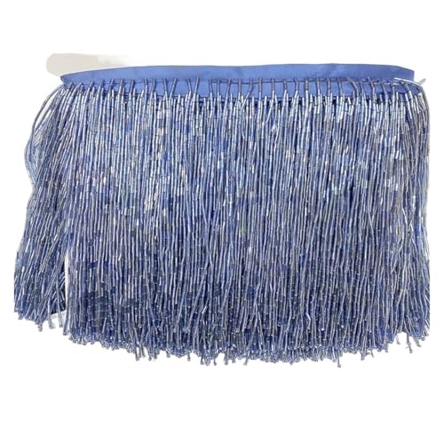 Fransenquastenbesatz, 15 cm breite Fransenperlenquaste, Quastenbesatzspitze for DIY-Zubehör, Heimtextilien, Tanzband, Fransenbesatz, Quastenspitze (rot, 2 Yards)(Light Blue,2yards) von SLSKO