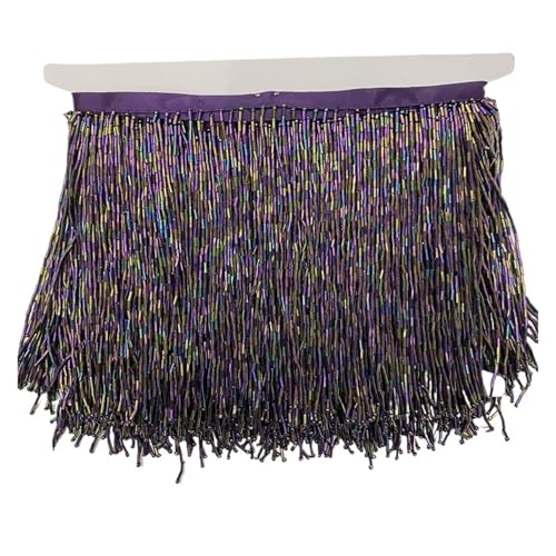 Fransenquastenbesatz, 15 cm breite Fransenperlenquaste, Quastenbesatzspitze for DIY-Zubehör, Heimtextilien, Tanzband, Fransenbesatz, Quastenspitze (rot, 2 Yards)(Purple,2yards) von SLSKO