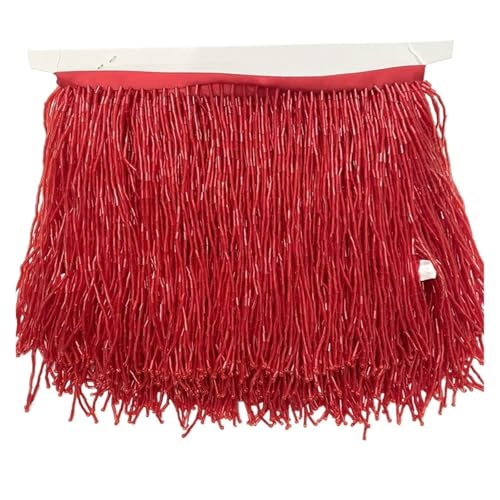 Fransenquastenbesatz, 15 cm breite Fransenperlenquaste, Quastenbesatzspitze for DIY-Zubehör, Heimtextilien, Tanzband, Fransenbesatz, Quastenspitze (rot, 2 Yards)(Red,2yards) von SLSKO