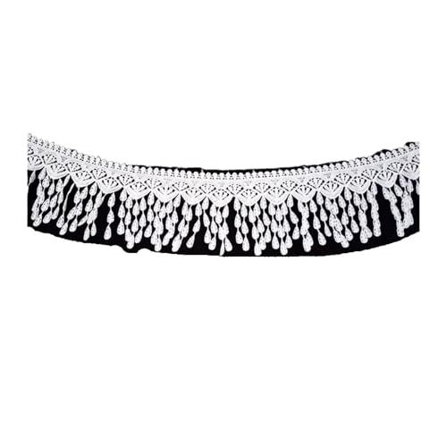 Fransenquastenbesatz, 2,7 m, 8 cm breit, Spitzenbesatz, Spitzenstoff mit Quaste, Schwarz, Weiß, DIY-Nähapplikation, Basteln, Fransenbesatz, Quastenspitze (Farbe 2)(Color 1) von SLSKO