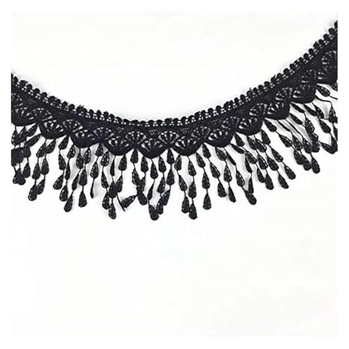 Fransenquastenbesatz, 2,7 m, 8 cm breit, Spitzenbesatz, Spitzenstoff mit Quaste, Schwarz, Weiß, DIY-Nähapplikation, Basteln, Fransenbesatz, Quastenspitze (Farbe 2)(Color2) von SLSKO