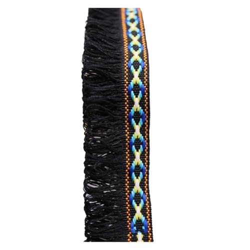 Fransenquastenbesatz, 2 Yards, Quastenfransenbesatz, Nähzubehör, Bänder, Spitzenquasten, Stoffbesatz for DIY-Nähkleidung, handgefertigte Accessoires, Fransenbesatz, Quastenspitze (rot)(Black) von SLSKO