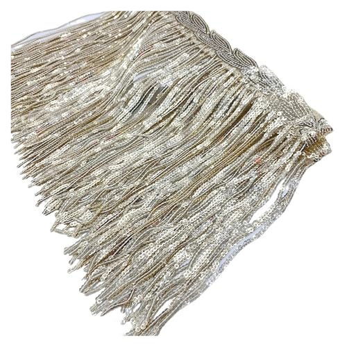 Fransenquastenbesatz, 2 Yards 20 cm Paillettenquaste Spitze Fransenbesatz Netzstoff DIY Performance Rock Hochzeitskleid Dekor Nähmaterial Fransenbesatz Quastenspitze (08)(Color18) von SLSKO