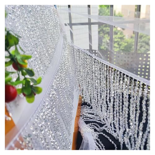 Fransenquastenbesatz, 20 cm breite Spitzenquasten mit Pailletten for Kleider, for Nähen von Garnituren, Couture, langen Röcken, Basteln, dekorative Fransenbesatz, Quastenspitze (weiß)(White) von SLSKO