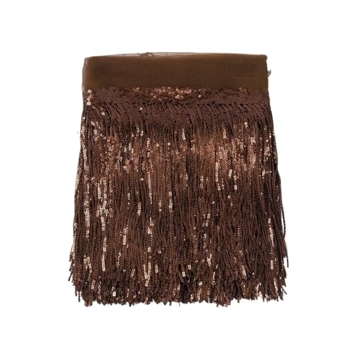 Fransenquastenbesatz, 30 cm Blatt-Paillettenfransenspitze, Quastenbesatz, Bühnen-Lateintanz-Perlenreihen, Kleid, Vorhangornamente, hängende Blumenfransenbesatz, Quastenspitze (rot, 4,5 m)(Brown,10 yar von SLSKO