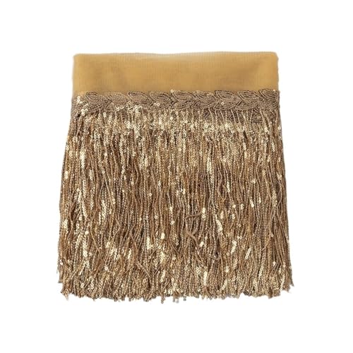 Fransenquastenbesatz, 30 cm Blatt-Paillettenfransenspitze, Quastenbesatz, Bühnen-Lateintanz-Perlenreihen, Kleid, Vorhangornamente, hängende Blumenfransenbesatz, Quastenspitze (rot, 4,5 m)(Gold,10 yard von SLSKO