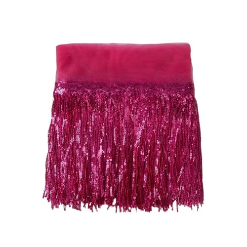 Fransenquastenbesatz, 30 cm Blatt-Paillettenfransenspitze, Quastenbesatz, Bühnen-Lateintanz-Perlenreihen, Kleid, Vorhangornamente, hängende Blumenfransenbesatz, Quastenspitze (rot, 4,5 m)(Rose,10 yard von SLSKO