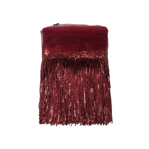 Fransenquastenbesatz, 30 cm Blatt-Paillettenfransenspitze, Quastenbesatz, Bühnen-Lateintanz-Perlenreihen, Kleid, Vorhangornamente, hängende Blumenfransenbesatz, Quastenspitze (rot, 4,5 m)(Wine Red,10 von SLSKO