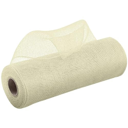 Netzgarnrolle, 2 Stück, 9,1 m, Deko-Polynetzband mit Folie, 25,4 cm breites Metallband for Kränze, Girlanden, Schleifen, Verpackungen, Weihnachts-DIY-Dekoration, Netzstoff(Beige) von SLSKO