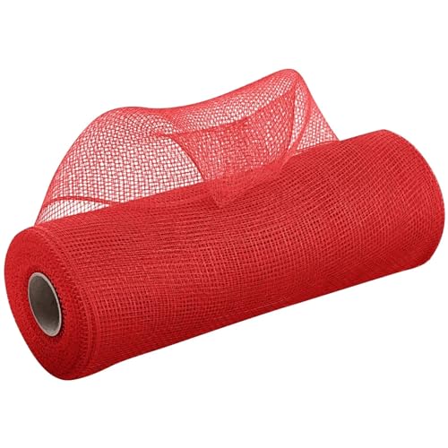 Netzgarnrolle, 2 Stück, 9,1 m, Deko-Polynetzband mit Folie, 25,4 cm breites Metallband for Kränze, Girlanden, Schleifen, Verpackungen, Weihnachts-DIY-Dekoration, Netzstoff(Red) von SLSKO
