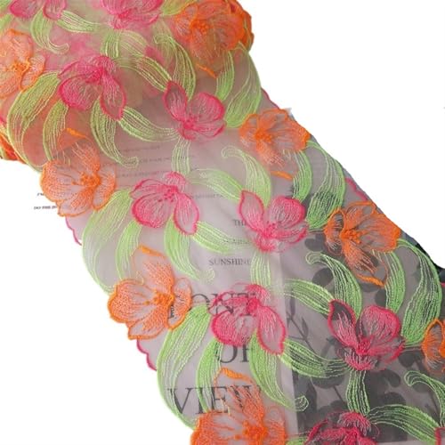 Netzgarnrolle, 2 Yards, 22 cm breit, große rosa/blaue Blumenstickerei, Spitzenbesatz, elastische Netzspitzenstoffe for Nähen von Dessous, Kleidung, Netzstoff (rosa)(Pink) von SLSKO