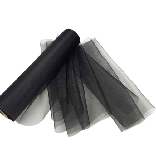 Netzgarnrolle, 25 m x 29 cm, transparente Rolle, Tüllstoff, Stuhlschärpen, Schleife, Tischläufer, Swag, DIY for Hochzeitsfeiern, Geburtstagsveranstaltungen, Dekoration, Netzstoff (blau)(Black) von SLSKO