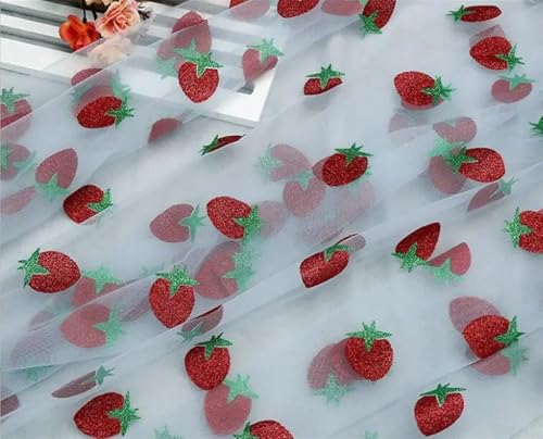 Netzgarnrolle, 50 x 160 cm, glitzernder Erdbeer-Netz-Tüllstoff, Hochzeitskleid, Kleidung, Dekorationsmaterial, DIY-Nähzubehör, Netzstoff (Farbe 5)(Color 2) von SLSKO