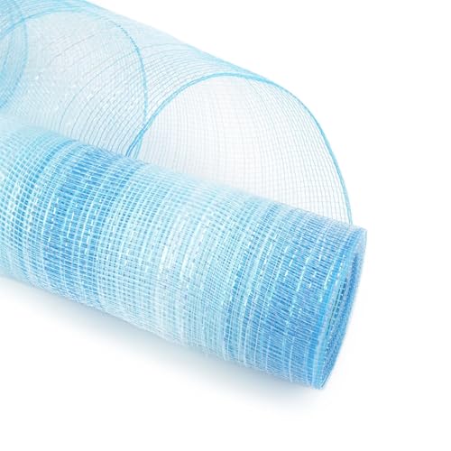 Netzgarnrolle, Netzband, 25,4 cm x 9,1 m, dekoratives Netzband mit metallischem Band, Netzrolle for Kranzbasteldekor, Netzstoff (rot)(Blue White Striples) von SLSKO