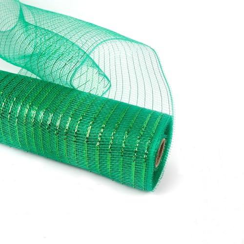 Netzgarnrolle, Netzband, 25,4 cm x 9,1 m, dekoratives Netzband mit metallischem Band, Netzrolle for Kranzbasteldekor, Netzstoff (rot)(Green) von SLSKO