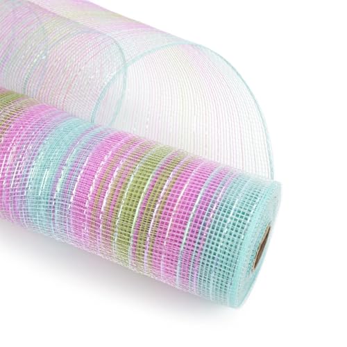 Netzgarnrolle, Netzband, 25,4 cm x 9,1 m, dekoratives Netzband mit metallischem Band, Netzrolle for Kranzbasteldekor, Netzstoff (rot)(Multiple Colors) von SLSKO