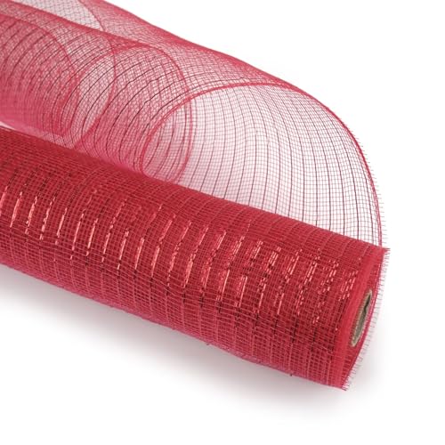 Netzgarnrolle, Netzband, 25,4 cm x 9,1 m, dekoratives Netzband mit metallischem Band, Netzrolle for Kranzbasteldekor, Netzstoff (rot)(Red) von SLSKO