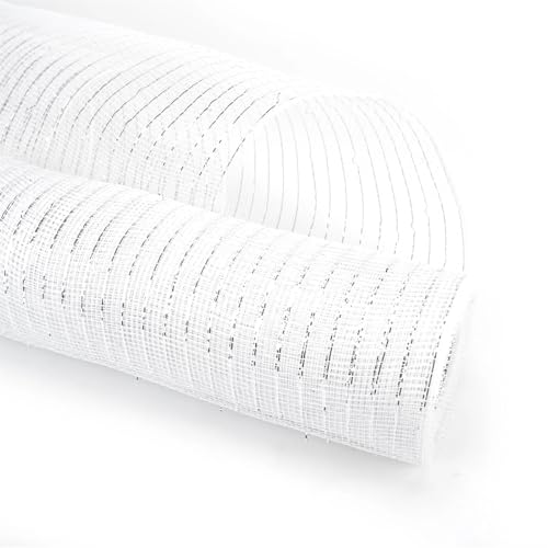 Netzgarnrolle, Netzband, 25,4 cm x 9,1 m, dekoratives Netzband mit metallischem Band, Netzrolle for Kranzbasteldekor, Netzstoff (rot)(White) von SLSKO