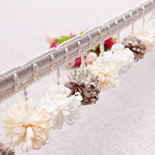 Quastenbesatz, Exquisite Quastendekoration, 4 Yards geflochtener Quastenbesatz mit Perlen im europäischen Stil, Fransenbesatz aus Bommelspitze mit Perlenkugeln for Vorhang, Tischdecke, Heimdekoration von SLSKO