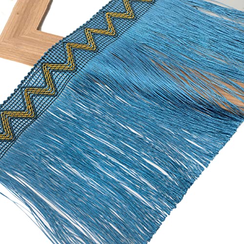 Quastenbesatz, exquisite Quastendekoration, 2 Yards Fransenquastenbesatz, 20 cm breite Polyesterquastenfransenbesatzfaser-Spitzenbesatz for Kleidungsvorhang-Nähzubehör (blau) (11 m) (Farbe: Grau)(Blue von SLSKO