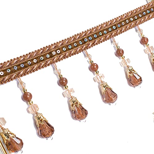Quastenbesatz, exquisite Quastendekoration, 3,7 m geflochtene Quastenfransenbesatz aus Kristallperlen, Quastenfransen-Hängekugelbesatz, geflochtenes Band, Vorhangbesatz, Laternenbesatz (Gold) (Farbe: von SLSKO