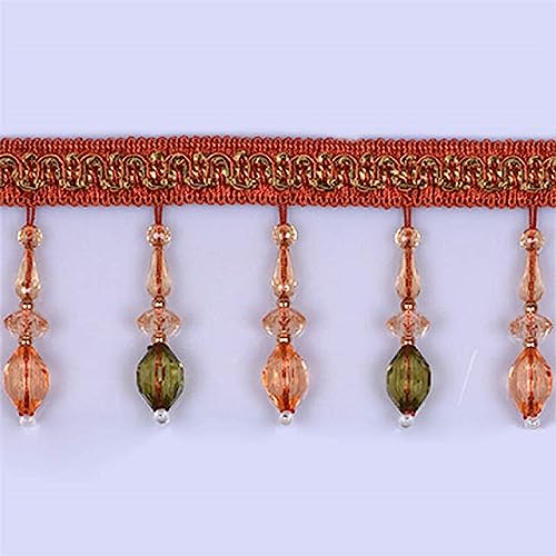 Quastenbesatz, exquisite Quastendekoration, 3,7 m lange Fransenquastenbesatz mit Kristallperlen, hängende Quastenfransenbesatz mit Kugeln, Kantenbesatz, Band mit Quasten for Vorhangstoffhandwerk (Gold von SLSKO