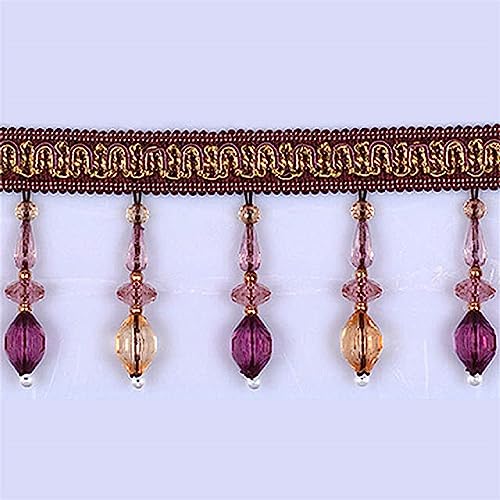 Quastenbesatz, exquisite Quastendekoration, 3,7 m lange Fransenquastenbesatz mit Kristallperlen, hängende Quastenfransenbesatz mit Kugeln, Kantenbesatz, Band mit Quasten for Vorhangstoffhandwerk (Gold von SLSKO