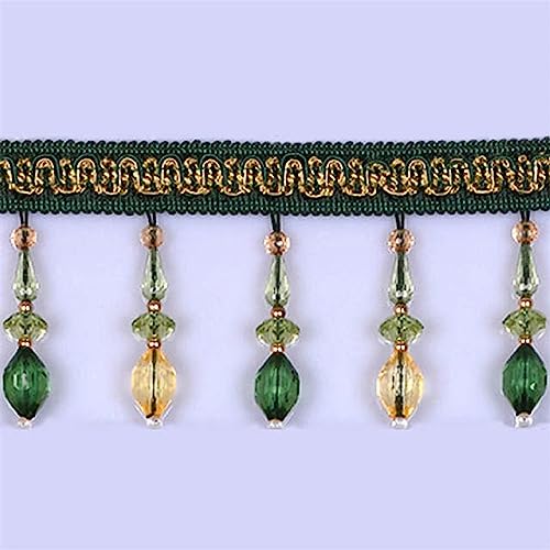 Quastenbesatz, exquisite Quastendekoration, 3,7 m lange Fransenquastenbesatz mit Kristallperlen, hängende Quastenfransenbesatz mit Kugeln, Kantenbesatz, Band mit Quasten for Vorhangstoffhandwerk (Gold von SLSKO