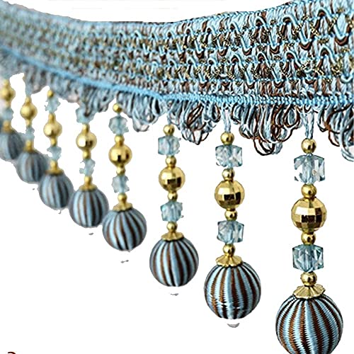Quastenbesatz, exquisite Quastendekoration, 3 Yards Pom Pom-Fransenbesatz, Perlenkugel-Fransen-Quastenbesatzband for dekoratives Vorhangband for Klavierabdeckungen (grau) (1 m) (Farbe: Grau)(Blue) von SLSKO