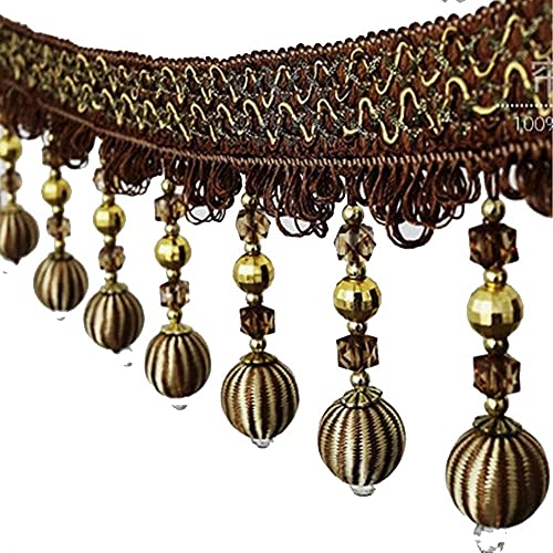 Quastenbesatz, exquisite Quastendekoration, 3 Yards Pom Pom-Fransenbesatz, Perlenkugel-Fransen-Quastenbesatzband for dekoratives Vorhangband for Klavierabdeckungen (grau) (1 m) (Farbe: Grau)(Coffee) von SLSKO