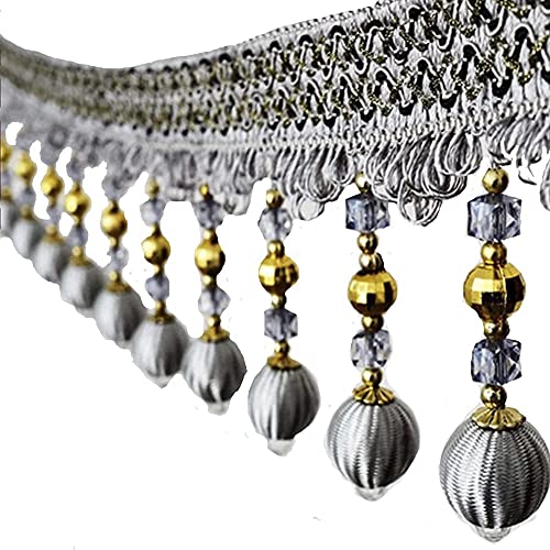 Quastenbesatz, exquisite Quastendekoration, 3 Yards Pom Pom-Fransenbesatz, Perlenkugel-Fransen-Quastenbesatzband for dekoratives Vorhangband for Klavierabdeckungen (grau) (1 m) (Farbe: Grau)(Grey) von SLSKO